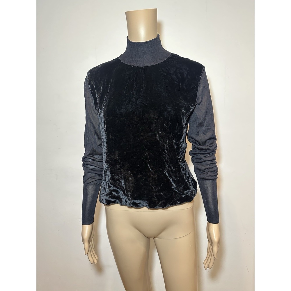 Vintage YSL Rive Gauche Black Silk Velvet Turtleneck Sweater Size L Designer